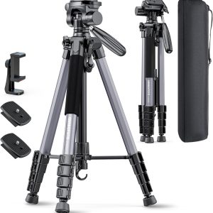 74"-Camera-Tripod, Gray Porfessional Aluminum Tripod Stand for Mirrorless Camera/DSLR/Cell Phone/Camcorder/GoPro, with Phone Holder and Travel Bag (Gunmetal Gray)