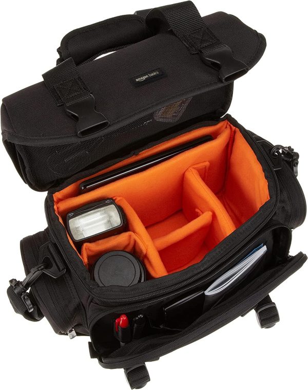 Large DSLR Gadget Bag, Black with Orange Interior, Solid - Image 2
