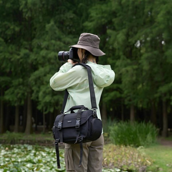 Large DSLR Gadget Bag, Black with Orange Interior, Solid - Image 11