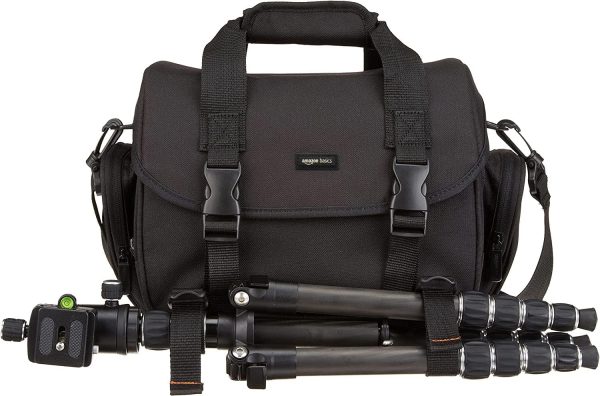 Large DSLR Gadget Bag, Black with Orange Interior, Solid - Image 5