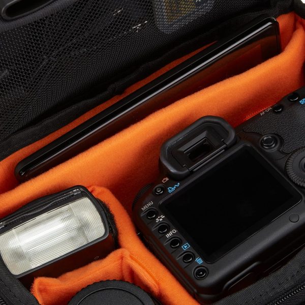 Large DSLR Gadget Bag, Black with Orange Interior, Solid - Image 6