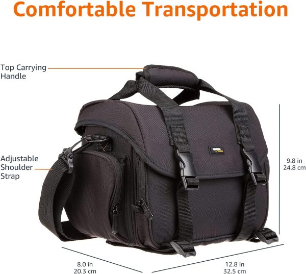 Large DSLR Gadget Bag, Black with Orange Interior, Solid - Image 9