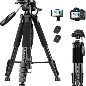VICTIV 74” Camera Tripod, Tripod for Camera and Phone, Aluminum Heavy Duty Tripod Stand for Canon Nikon with Carry Bag and Phone Holder, Compatible with DSLR, iPhone, Spotting Scopes, Max Load 15 Lb
