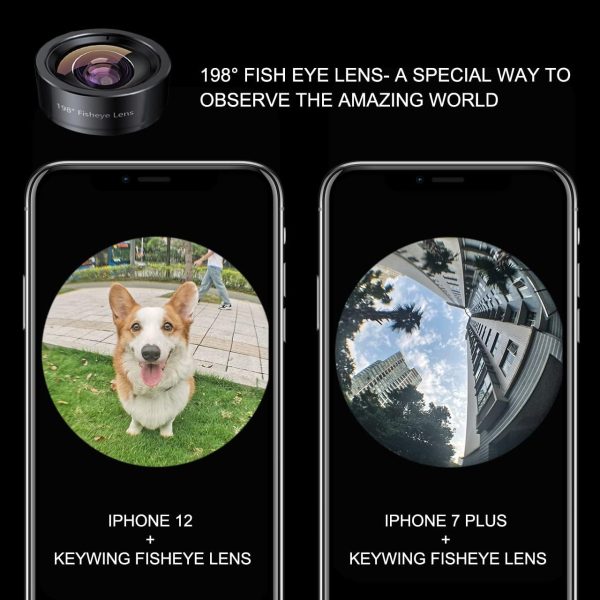 KEYWING Fisheye Lens 198° Fish Eye Phone Camera Lens Kit for iPhone Fish Bowl Camera Lens Attachments for iPhone 7 8 x xr 11 12 13 pro max Samsung Smartphone Black - Image 3