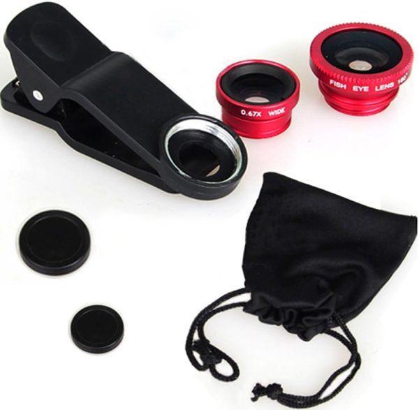 KINGMAS 3 in 1 Universal Fish Eye Lens, Macro Clip Lens Wide-Angle Camera Lens Kit for iPad iPhone Samsung Android and Most Smartphones (Red) - Image 7