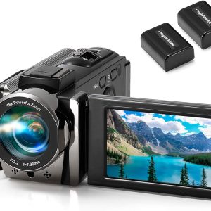 Video Camera Camcorder, QHD 2.7K Camcorder 50MP 16X Digital Video Camera for YouTube, 2.8'' 270 Degree Rotation Screen Video Recorder Vlogging Camera with 32GB Card and Two Batteries