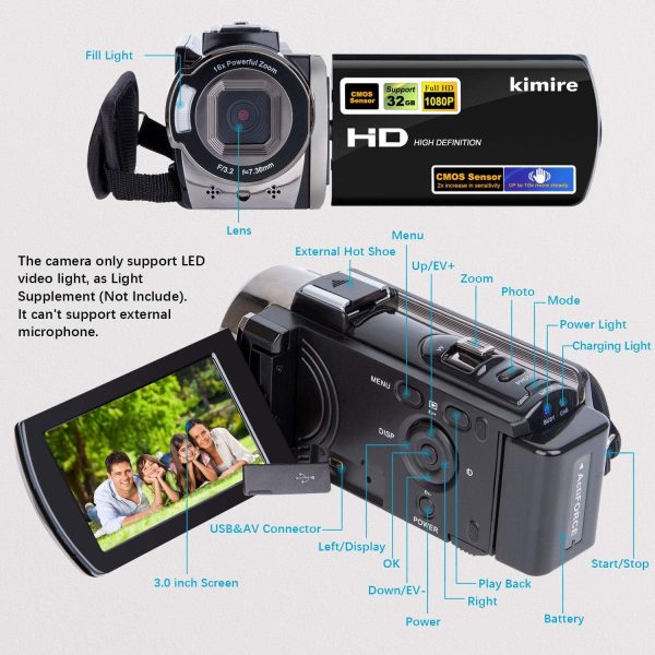 Video Camera Camcorder, QHD 2.7K Camcorder 50MP 16X Digital Video Camera for YouTube, 2.8'' 270 Degree Rotation Screen Video Recorder Vlogging Camera with 32GB Card and Two Batteries - Image 2