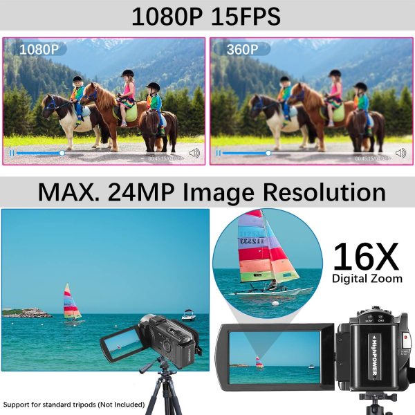 Video Camera Camcorder, QHD 2.7K Camcorder 50MP 16X Digital Video Camera for YouTube, 2.8'' 270 Degree Rotation Screen Video Recorder Vlogging Camera with 32GB Card and Two Batteries - Image 3
