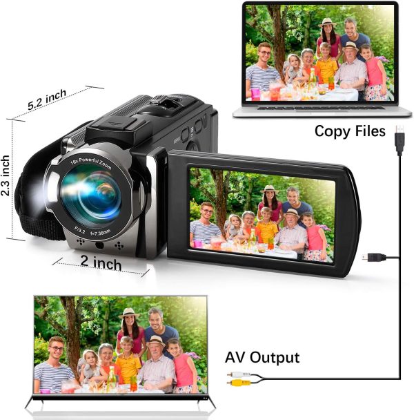 Video Camera Camcorder, QHD 2.7K Camcorder 50MP 16X Digital Video Camera for YouTube, 2.8'' 270 Degree Rotation Screen Video Recorder Vlogging Camera with 32GB Card and Two Batteries - Image 4
